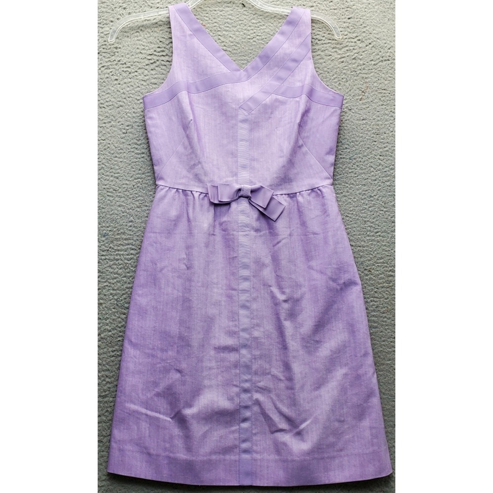 Shannon McLean Fit & Flare Dress Womens Purple Lined Bow Detail V-Neck Back Zip